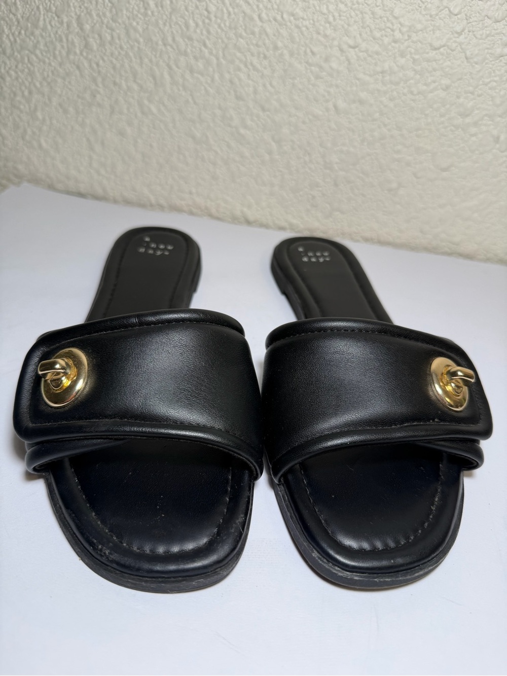 a new day Black Slide Sandals with Gold Accent Hardware - Picture 4 of 11